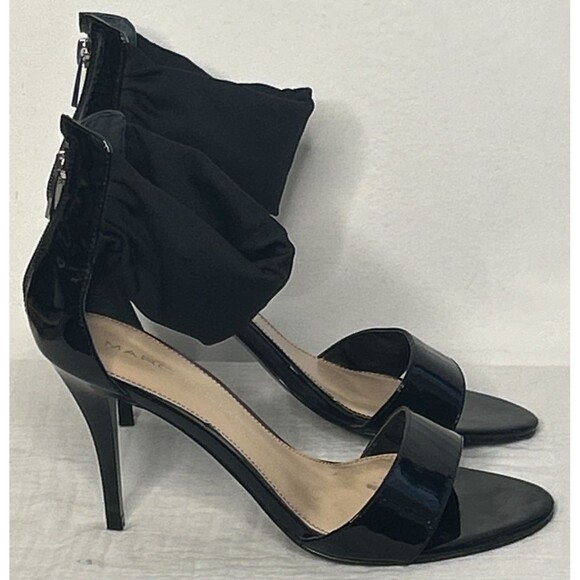 Marc Fisher Smores Black Patent Leather Stiletto Heels size 8M Bridesmaid Ankle - Picture 1 of 9